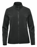 The Stormtech ST201 black zip-up jacket, featuring a high collar and long sleeves, is displayed against a plain white background.