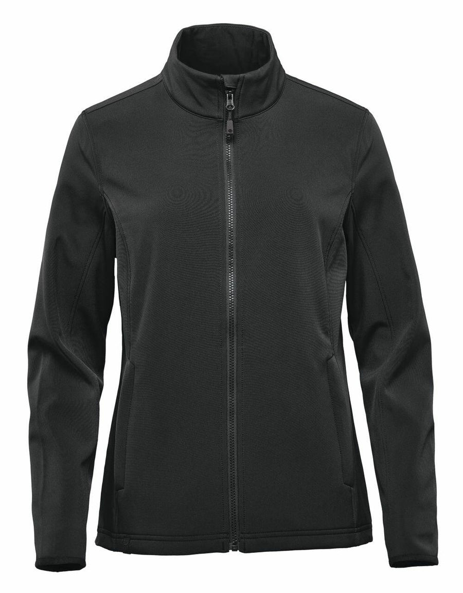 The Stormtech ST201 black zip-up jacket, featuring a high collar and long sleeves, is displayed against a plain white background.