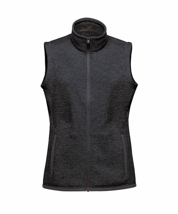 A Stormtech ST207 sleeveless black zip-up vest with a high collar and two side pockets.