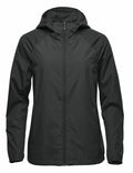 The product ST211 by Stormtech is showcased on a plain white background. This dark green hooded jacket includes a front zipper and long sleeves, made from lightweight, water-resistant material, making it suitable for outdoor activities or casual wear.