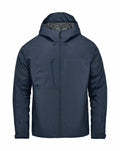 A navy blue hooded jacket by Stormtech, featuring a zipper closure, one chest pocket, and two side pockets. Product Name: ST214.