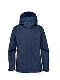 The ST219 by Stormtech, a navy blue jacket featuring a hood, front zipper, and adjustable cuffs.