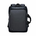 The Stormtech ST222, a black and gray backpack featuring multiple compartments and padded straps, is showcased against a white background.