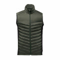 ST223 quilted puffer vest by Stormtech, featuring a green body with a high collar and black side panels, displayed on a white background.
