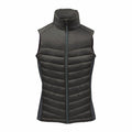 ST224 gray puffer vest by Stormtech, featuring a high collar and front zipper, shown on a white background.