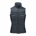 The Stormtech ST224 is a dark gray puffer vest featuring a high collar and a front zipper, displayed against a plain white background.