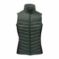 The ST224 green puffer vest by Stormtech features a high collar, zippered front, and contrasting black side panels.