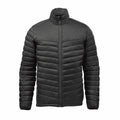 A black ST225 puffed jacket by Stormtech, featuring horizontal stitching and a front zipper, displayed on a plain white background.
