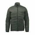 A Stormtech ST225 green, quilted puffer jacket featuring a high collar and zipper closure, displayed on a plain white background.