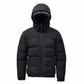 The Stormtech ST227, a black puffer jacket featuring a hood and front zipper, is displayed against a white background.