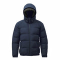 A navy blue ST227 hooded puffer jacket by Stormtech, featuring a front zipper and pockets, displayed on a plain white background.