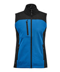 The Gilets & Body Warmers is a sleeveless waistcoat featuring a high collar, front zip, and three zipped pockets. It’s mainly blue with contrasting black side panels, shoulders, and collar.
