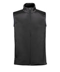 The Gilets & Body Warmers is a sleeveless black zip-up waistcoat with a high collar, smooth texture, and visible side pockets, displayed against a plain white background.