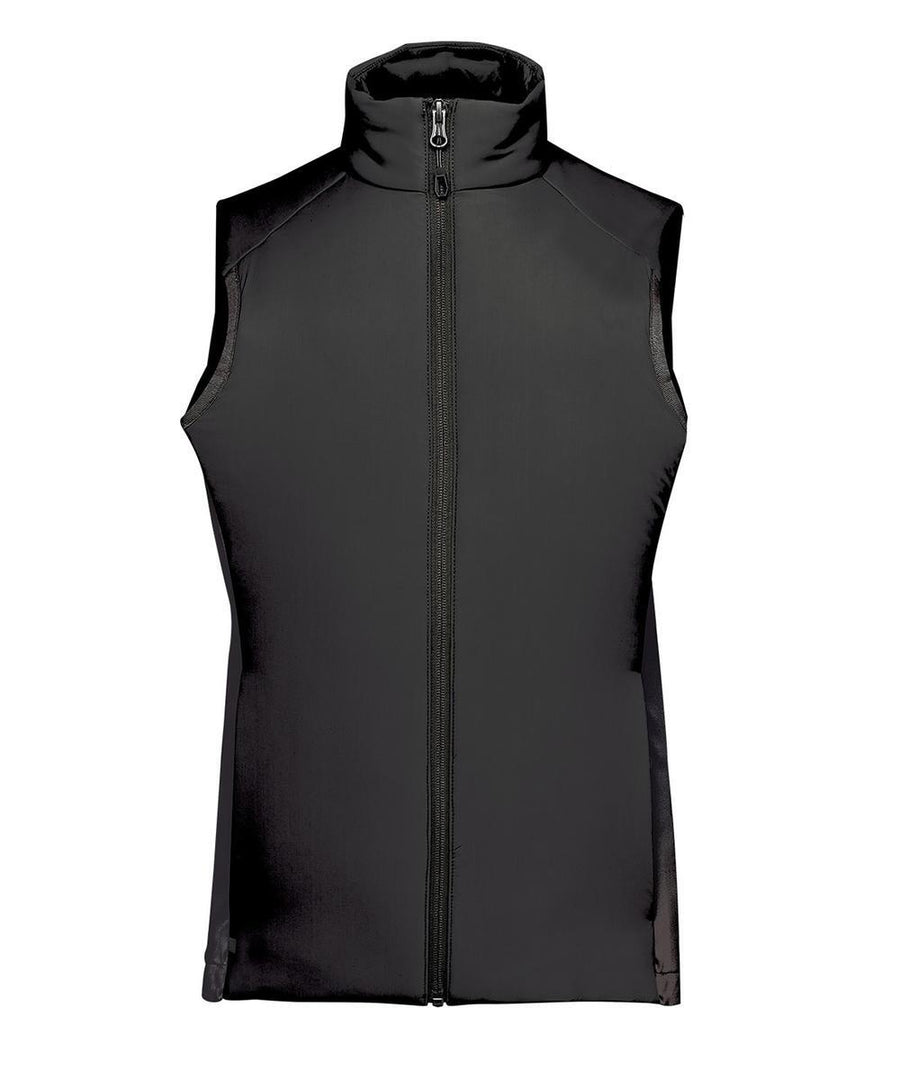 The Gilets & Body Warmers is a sleeveless black waistcoat featuring a high collar and full-length front zip, shown against a white background.