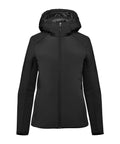 The Jackets product is a black, slim-fit, hooded winter jacket with long sleeves, a high collar, minimal design details, and shown zipped up on a white background.