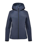 A navy blue Jackets product with a hood, long sleeves, front zip fastening, and fitted design is displayed on a white background.