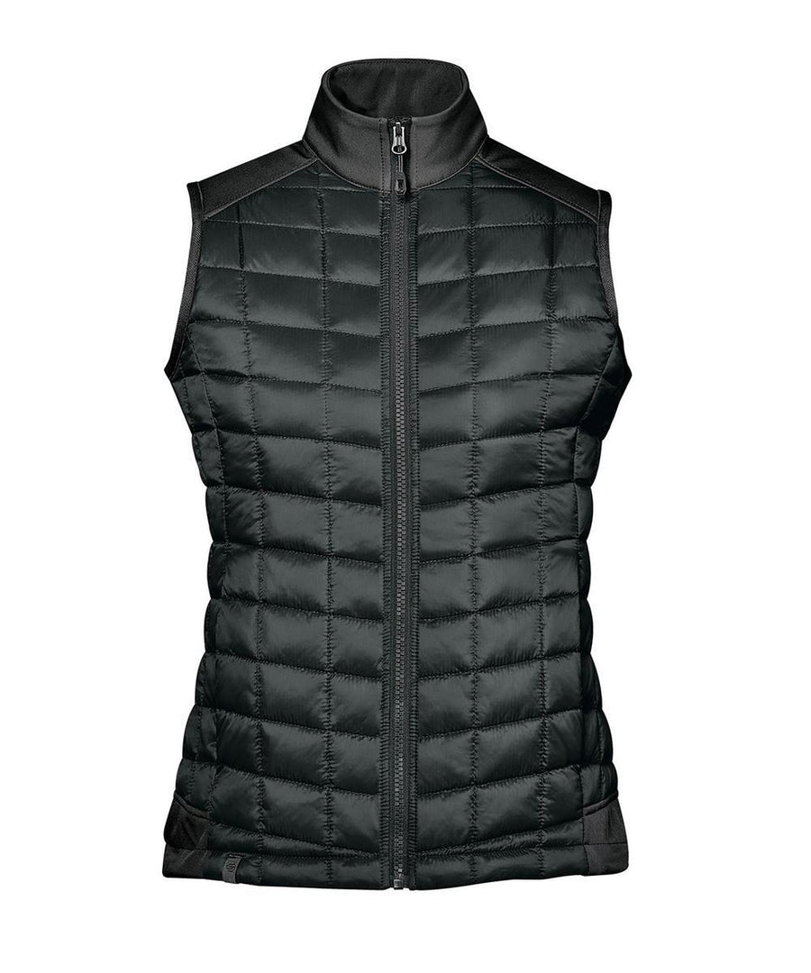 A black Gilets & Body Warmers sleeveless quilted puffer gilet, featuring a high collar and full front zip, displayed on a plain white background.