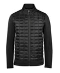 The Softshells jacket features a black, full-zip design with a quilted front, smooth sleeves and sides, zipped pockets, and a stand-up collar, shown against a white background.