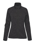 A women’s zip-up jacket in dark grey with long sleeves and a high collar, featuring a subtle heathered texture. Displayed on a plain white background. Product: Jackets.