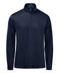 The Sports Overtops is a plain, long-sleeve navy blue quarter-zip jumper with a standing collar, no visible logos or patterns, displayed against a white background.