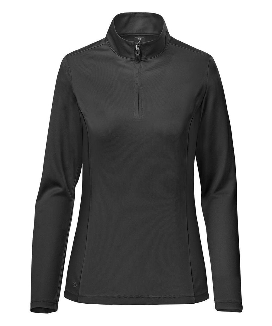 The Sports Over-tops is a plain black long-sleeve pullover with a quarter-zip front, stand-up collar, and fitted design, featuring no visible logos or patterns.