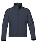 Stormtech's ST800 jacket in dark blue features a zip-up design with a high collar, two front pockets, and a sleeve pocket.