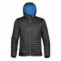 Stormtech's ST803 features a black design with blue lining and zippers, complete with a hood and three zippered pockets.