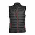 The Stormtech ST805 is a black padded vest with a high collar, orange zippers, two side pockets, and one chest pocket.
