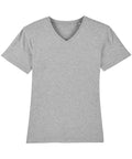A plain gray V-neck T-shirt from Stanley/Stella, model SX021, is laid flat against a white background. The T-shirt features short sleeves and a simple design.