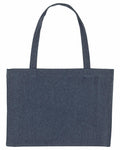 The SX062 tote bag by Stanley/Stella is a plain dark blue denim design with two handles, displayed against a white background.