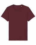 A maroon t-shirt by Stanley/Stella, model SX087, features a round neckline and short sleeves, set against a white background.