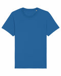 The SX087 by Stanley/Stella is a plain blue T-shirt showcased against a white background, featuring short sleeves and a round neckline.
