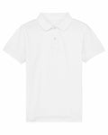 The SX117 from Stanley/Stella is a classic white polo shirt featuring short sleeves and a collar. It includes a three-button placket and is showcased against a white background.