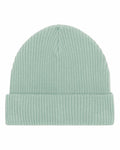 The SX147, a mint green ribbed beanie with a folded brim by Stanley/Stella, is displayed on a white background.