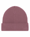 A Stanley/Stella SX147 maroon ribbed knit beanie with a folded cuff, displayed against a white background.