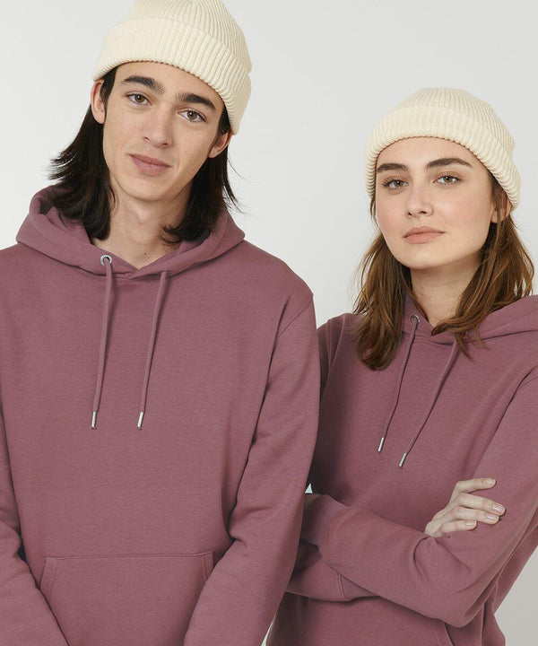 Two individuals wearing Stanley/Stella SX147 knit hats and mauve hoodies stand side by side against a plain background.
