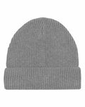 The SX147 by Stanley/Stella, a gray ribbed knit beanie featuring a folded cuff, is displayed against a plain white background.