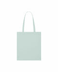 The SX148 by Stanley/Stella is a plain light blue tote bag featuring two handles, set against a white background.