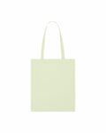 A plain light green tote bag, branded as Stanley/Stella's SX148, with two handles is centered on a white background. The bag is rectangular and empty, with the handles extending upward.