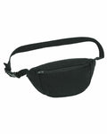 Product SX161 by Stanley/Stella is a black fanny pack featuring a zipper pocket and an adjustable strap, shown against a white background.
