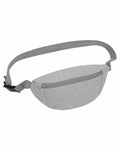 The SX161 by Stanley/Stella is a gray fabric fanny pack featuring a zippered front pocket and an adjustable strap.