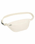 SX161 by Stanley/Stella, a fanny pack made of white fabric featuring a zipper pouch and adjustable strap, displayed on a plain background.