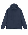 Introducing the SX179 by Stanley/Stella, a navy blue windbreaker featuring a hood, long sleeves, and an easy-to-use front zipper. This lightweight design is perfect for both casual outings and outdoor adventures.