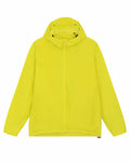 Introducing the SX179 by Stanley/Stella: a vibrant yellow windbreaker jacket featuring a hood and front zipper. This jacket boasts long sleeves and a sleek, minimalistic design.