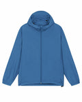 The SX179 jacket by Stanley/Stella is displayed flat on a white background; it features a front zipper and long sleeves in blue with a hooded design.