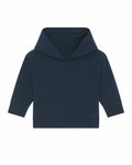 The SX186 by Stanley/Stella is a plain dark blue hoodie with long sleeves and a hood, showcased on a white background.