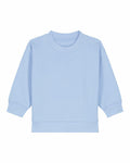SX187 by Stanley/Stella is a light blue sweatshirt featuring long sleeves, a round neckline, and snap button detail on one shoulder.