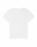 Introducing the SX194 by Stanley/Stella, a simple white short-sleeved T-shirt featuring a round neckline and two small buttons on the right shoulder.