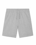 Stanley/Stella's SX200 gray sweat shorts feature an elastic waistband and drawstring, offering a simple, casual design crafted from soft fabric. These shorts are showcased laid flat against a white background.