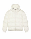 The SX203 by Stanley/Stella is a white puffer jacket featuring a high collar and quilted design. This jacket includes a front zipper, elastic cuffs, and adjustable toggle cords at the collar. Its soft, insulated fabric makes it ideal for cold weather.